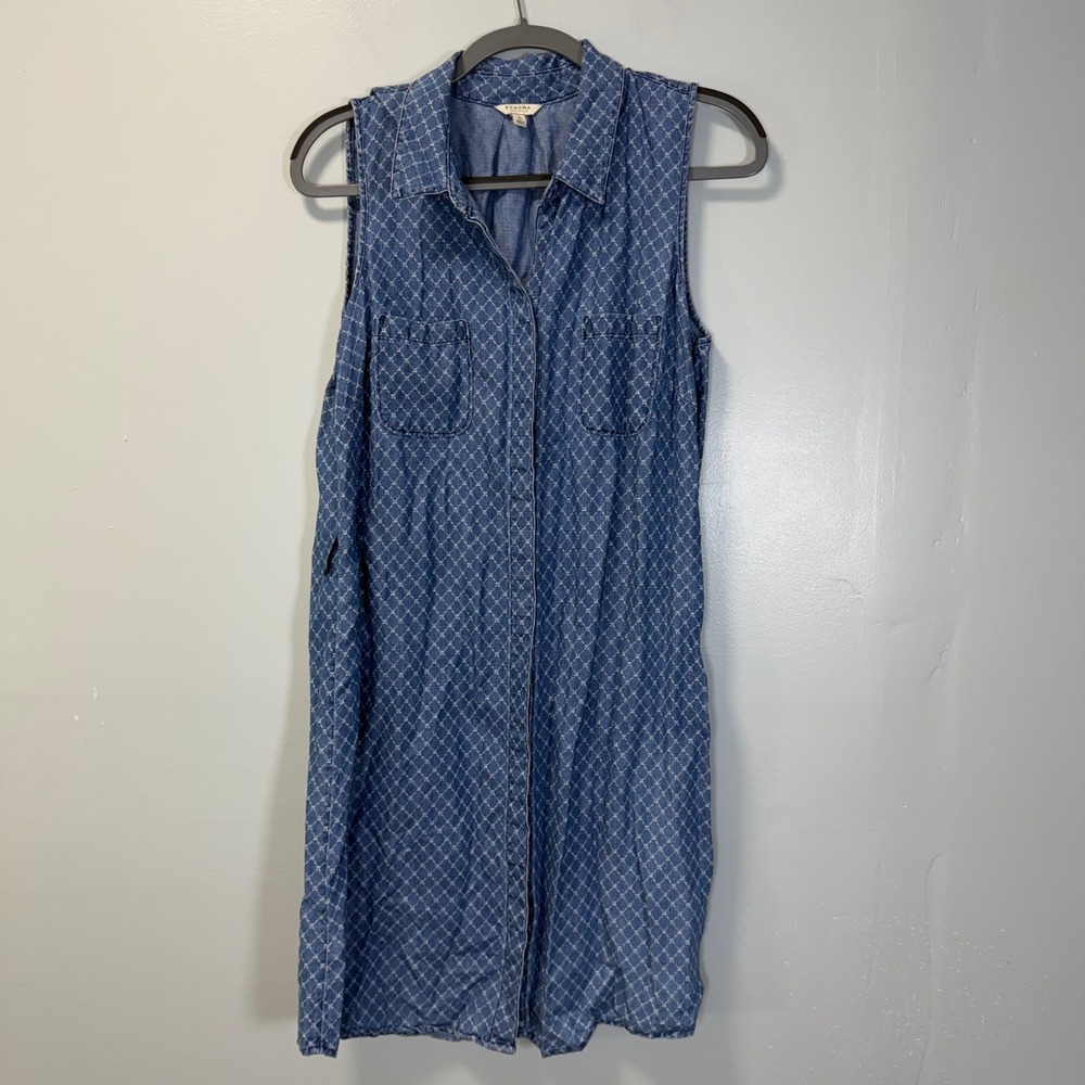 Sonoma Goods For Life Blue Diamond Print Sleeveless Shirt Lightweight Dress L